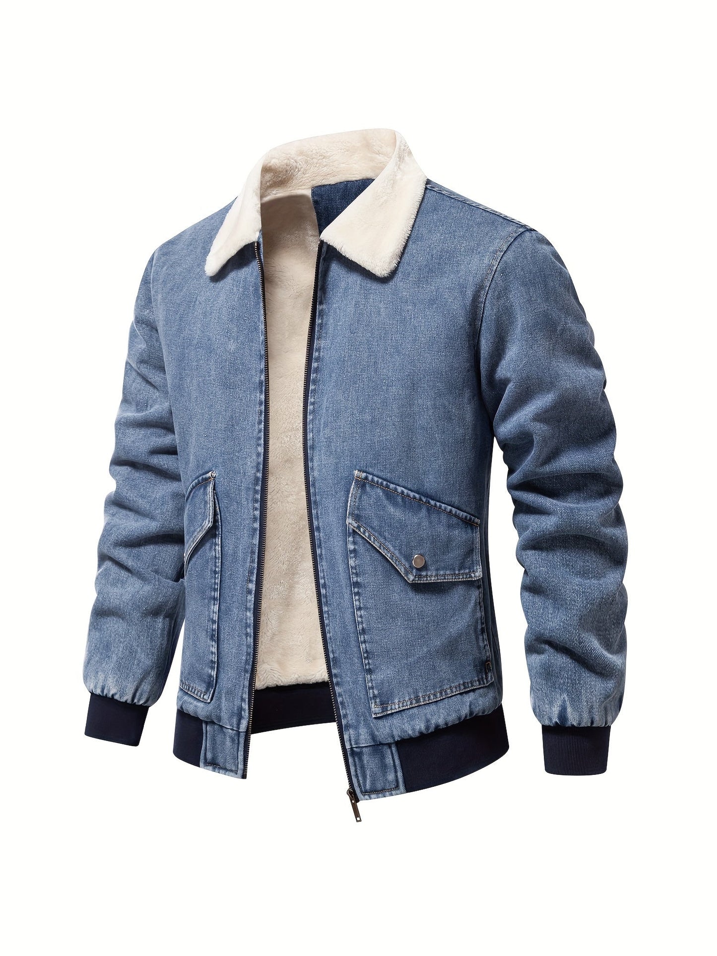 Men's Denim Jacket – Fleece Lined Casual Outerwear for Cold Weather