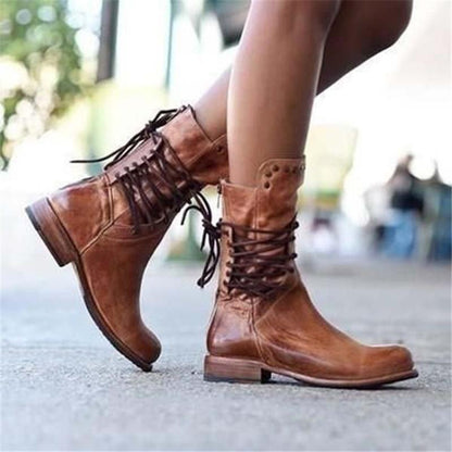 Women's Leather Lace-Up Boots – Stylish Ankle Boots for Fall and Winter