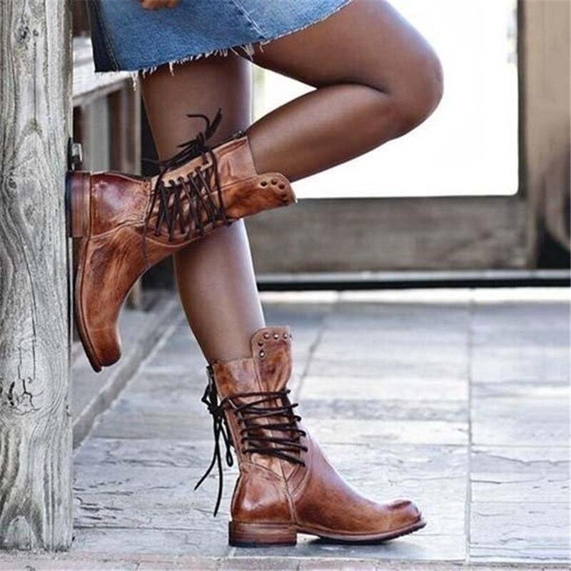 Women's Leather Lace-Up Boots – Stylish Ankle Boots for Fall and Winter