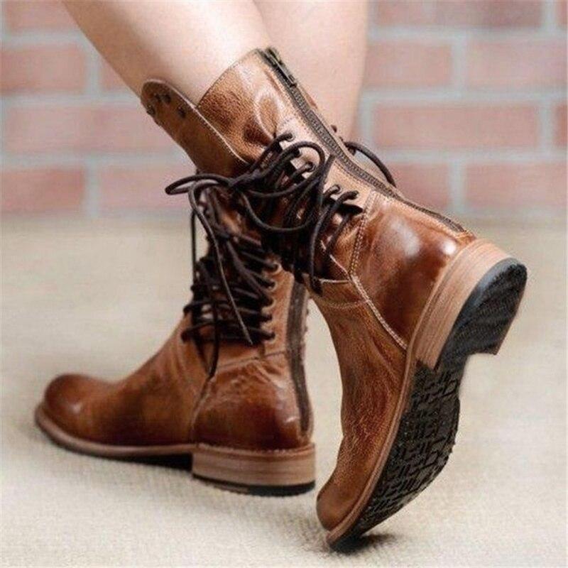 Women's Leather Lace-Up Boots – Stylish Ankle Boots for Fall and Winter