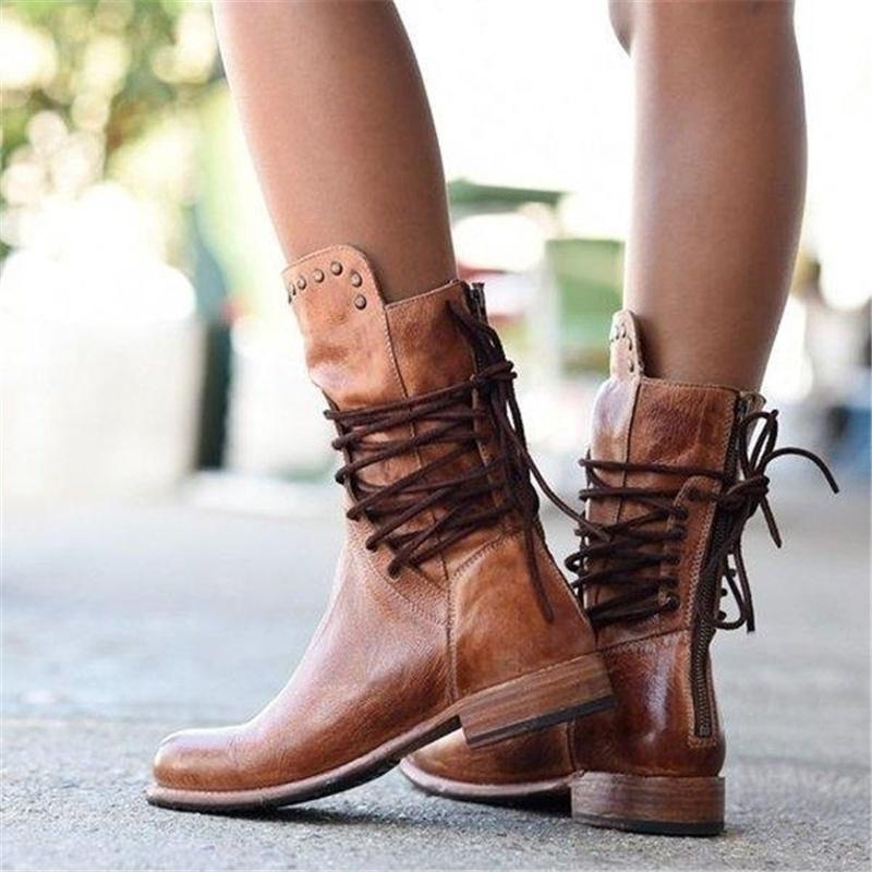 Women's Leather Lace-Up Boots – Stylish Ankle Boots for Fall and Winter