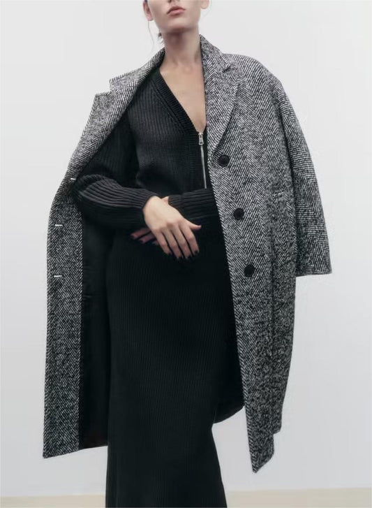 Women's Elegant Coat – Stylish Long Overcoat with Warm Fabric for Winter