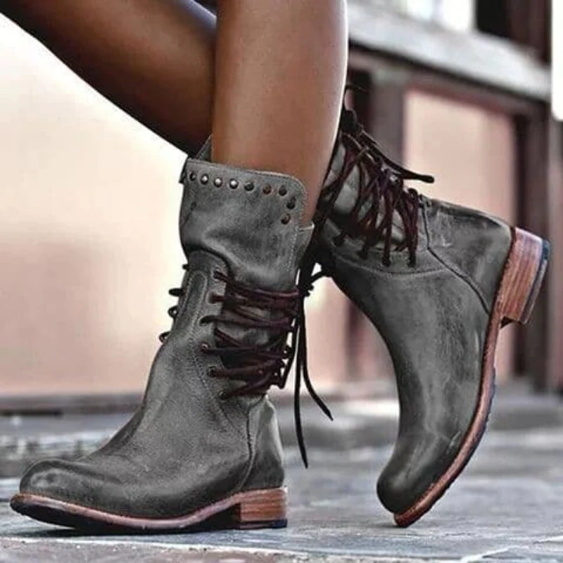 Women's Leather Lace-Up Boots – Stylish Ankle Boots for Fall and Winter