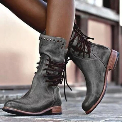 Women's Leather Lace-Up Boots – Stylish Ankle Boots for Fall and Winter