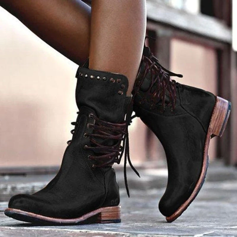 Women's Leather Lace-Up Boots – Stylish Ankle Boots for Fall and Winter