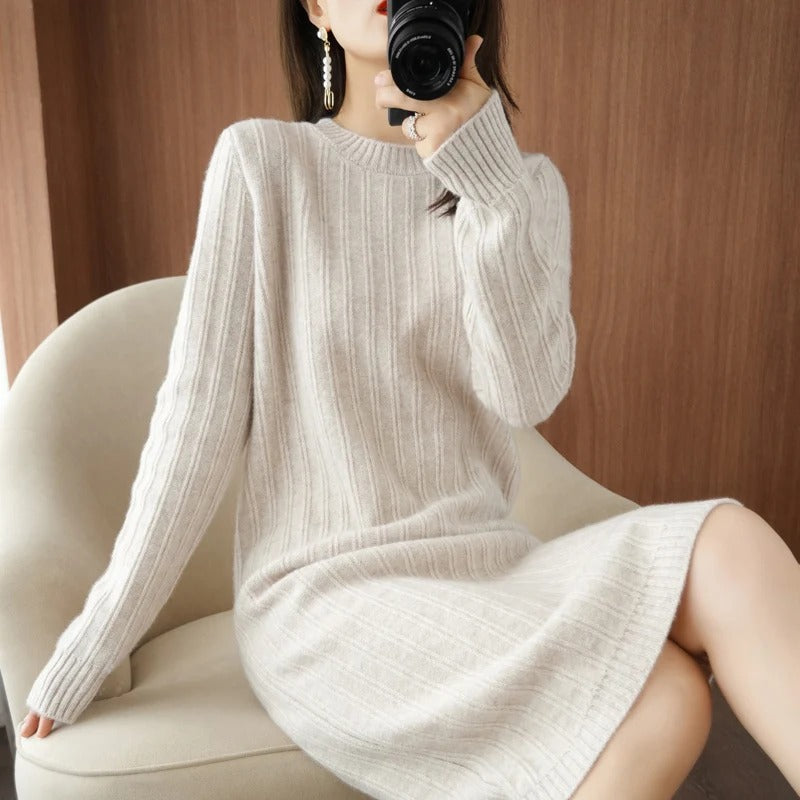 Knitted Dress for Women – Elegant Long Sleeve Casual Knit Dress for Fall