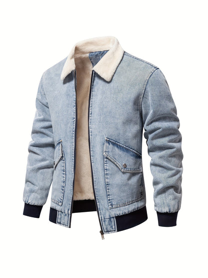 Men's Denim Jacket – Fleece Lined Casual Outerwear for Cold Weather