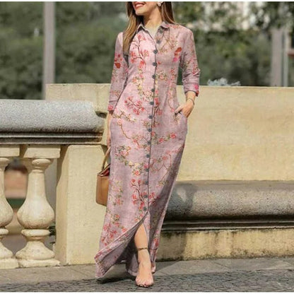 Long Floral Dress for Women – Elegant Maxi Dress with Sleeves for Summer