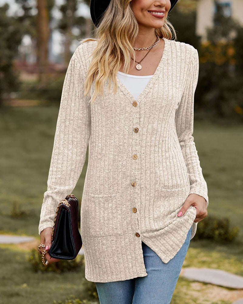 Women's Long-Sleeved Cardigan – Cozy Knit Sweater for Fall and Winter Fashion