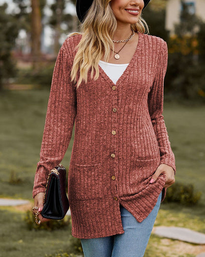 Women's Long-Sleeved Cardigan – Cozy Knit Sweater for Fall and Winter Fashion