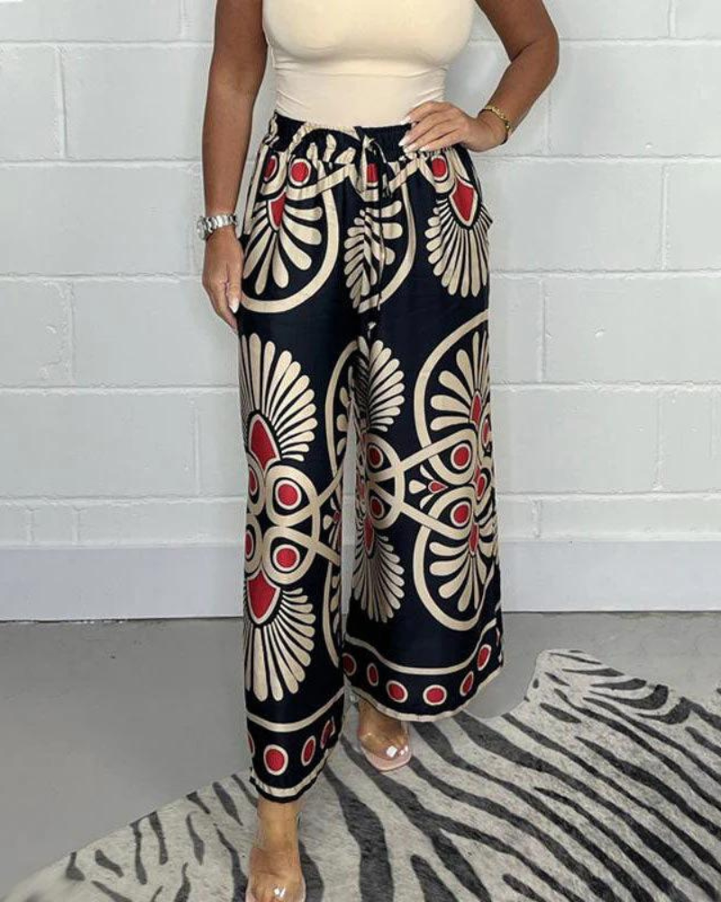 Wide-Leg Trousers for Women – Printed High-Waisted Fashion Pants for Summer