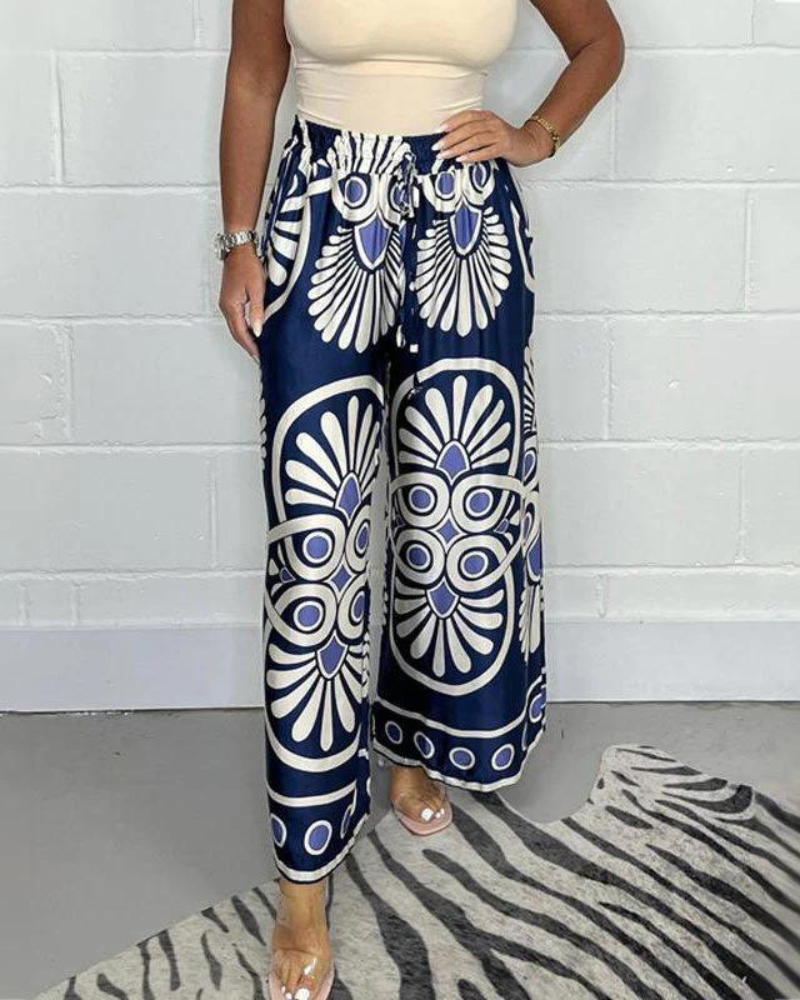 Wide-Leg Trousers for Women – Printed High-Waisted Fashion Pants for Summer