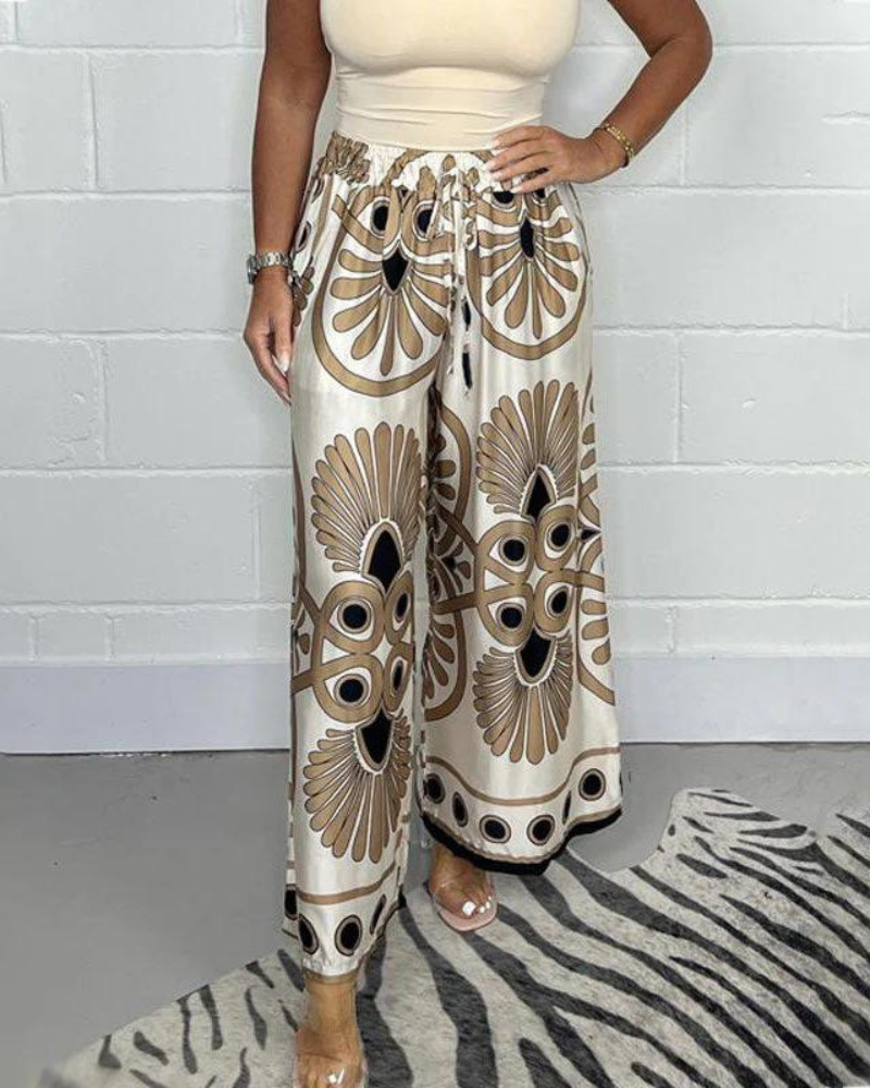 Wide-Leg Trousers for Women – Printed High-Waisted Fashion Pants for Summer