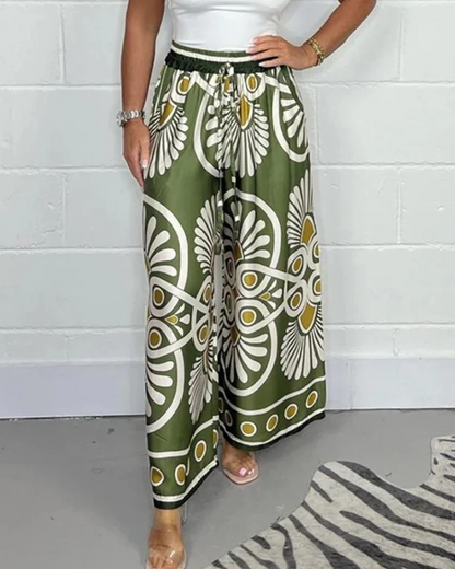 Wide-Leg Trousers for Women – Printed High-Waisted Fashion Pants for Summer