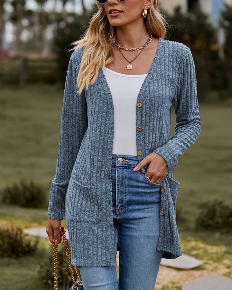 Women's Long-Sleeved Cardigan – Cozy Knit Sweater for Fall and Winter Fashion