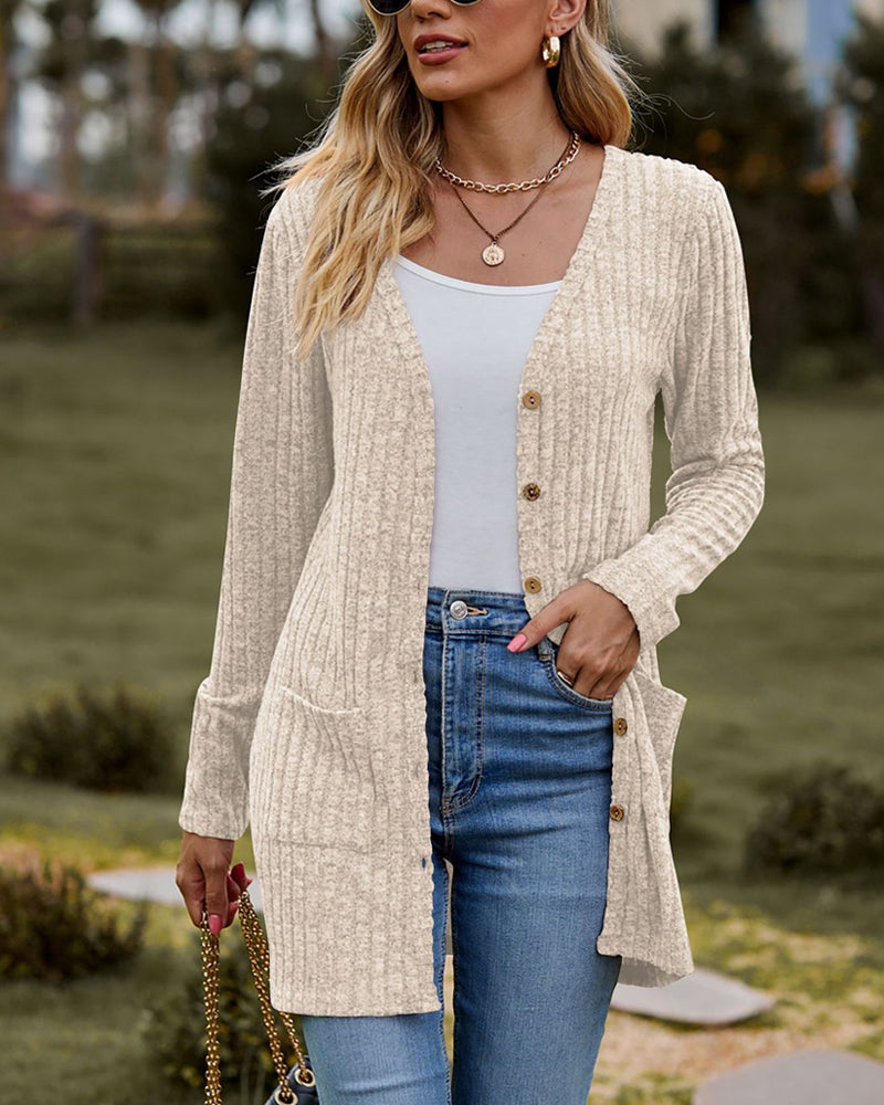 Women's Long-Sleeved Cardigan – Cozy Knit Sweater for Fall and Winter Fashion