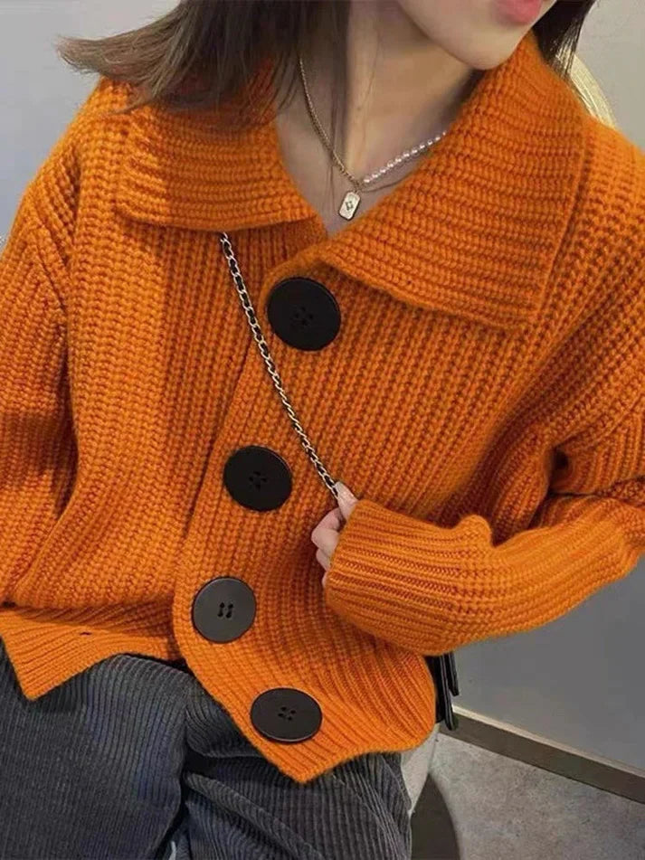 Women's Cardigan with Collar – Cozy Knit Sweater for Fall and Winter Fashion