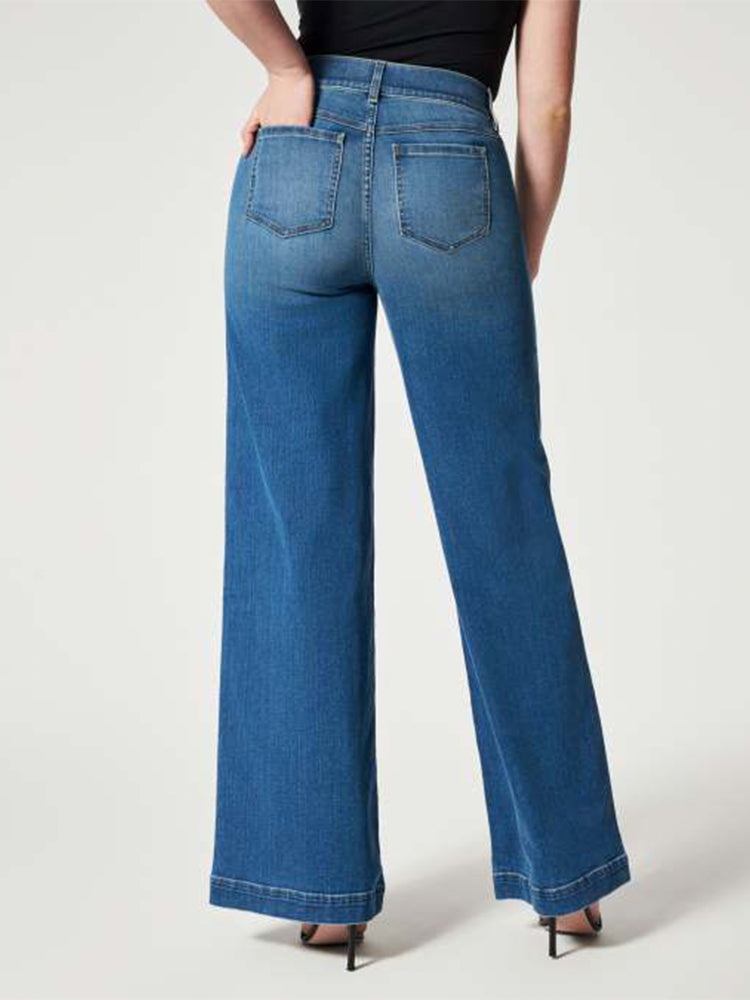 Wide Leg Pull-On Jeans for Women – Comfortable Stretch Denim Trousers