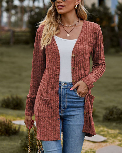 Women's Long-Sleeved Cardigan – Cozy Knit Sweater for Fall and Winter Fashion