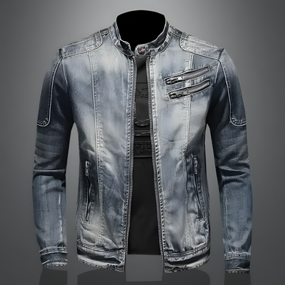 Men's Denim Jacket – Retro Style Casual Outerwear with Distressed Design