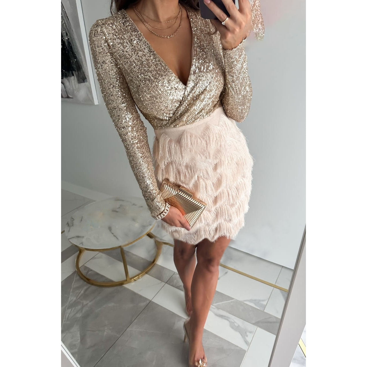 Mini Dress for Women – Elegant Glitter Party Dress for Evening Wear