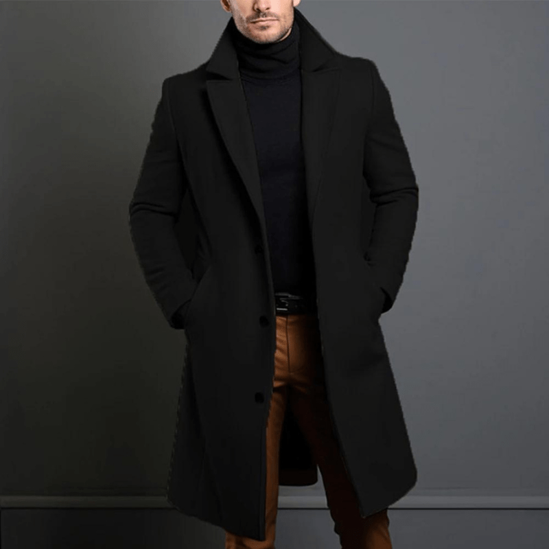 Men's Long Coat – Stylish Overcoat for Winter, Warm Wool Blend Design