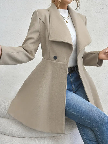 Women's Elegant Coat – Stylish Long Overcoat with Warm Fabric for Winter