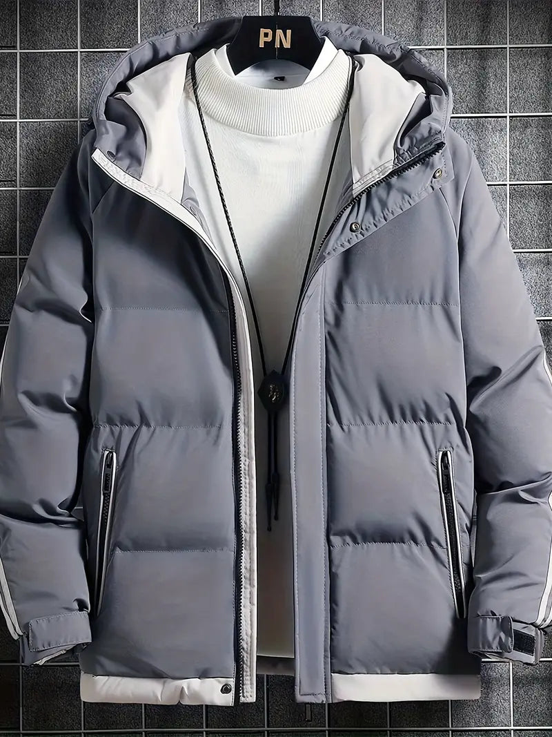 Padded Jacket Men – Warm Insulated Winter Coat with Hood and Zipper