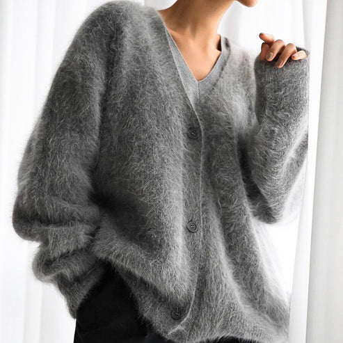 Women’s Fluffy Cardigan – Cozy Knit Sweater for Casual Wear & Layering