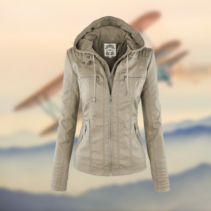 Leather Jacket for Women – Stylish Hooded Design for Casual and Chic Looks