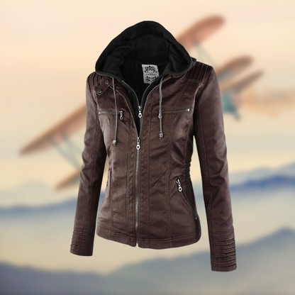 Leather Jacket for Women – Stylish Hooded Design for Casual and Chic Looks