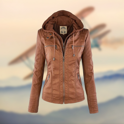 Leather Jacket for Women – Stylish Hooded Design for Casual and Chic Looks