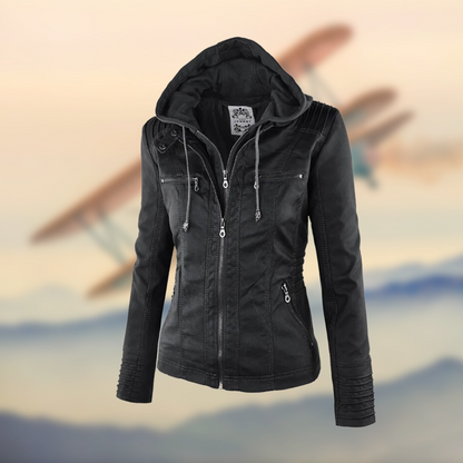 Leather Jacket for Women – Stylish Hooded Design for Casual and Chic Looks