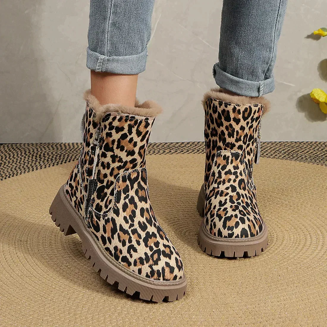 Leopard Print Boots for Women – Stylish Casual Ankle Booties for Fall