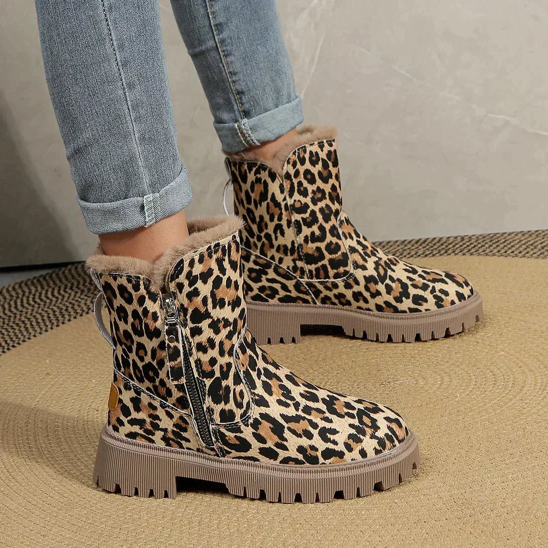 Leopard Print Boots for Women – Stylish Casual Ankle Booties for Fall