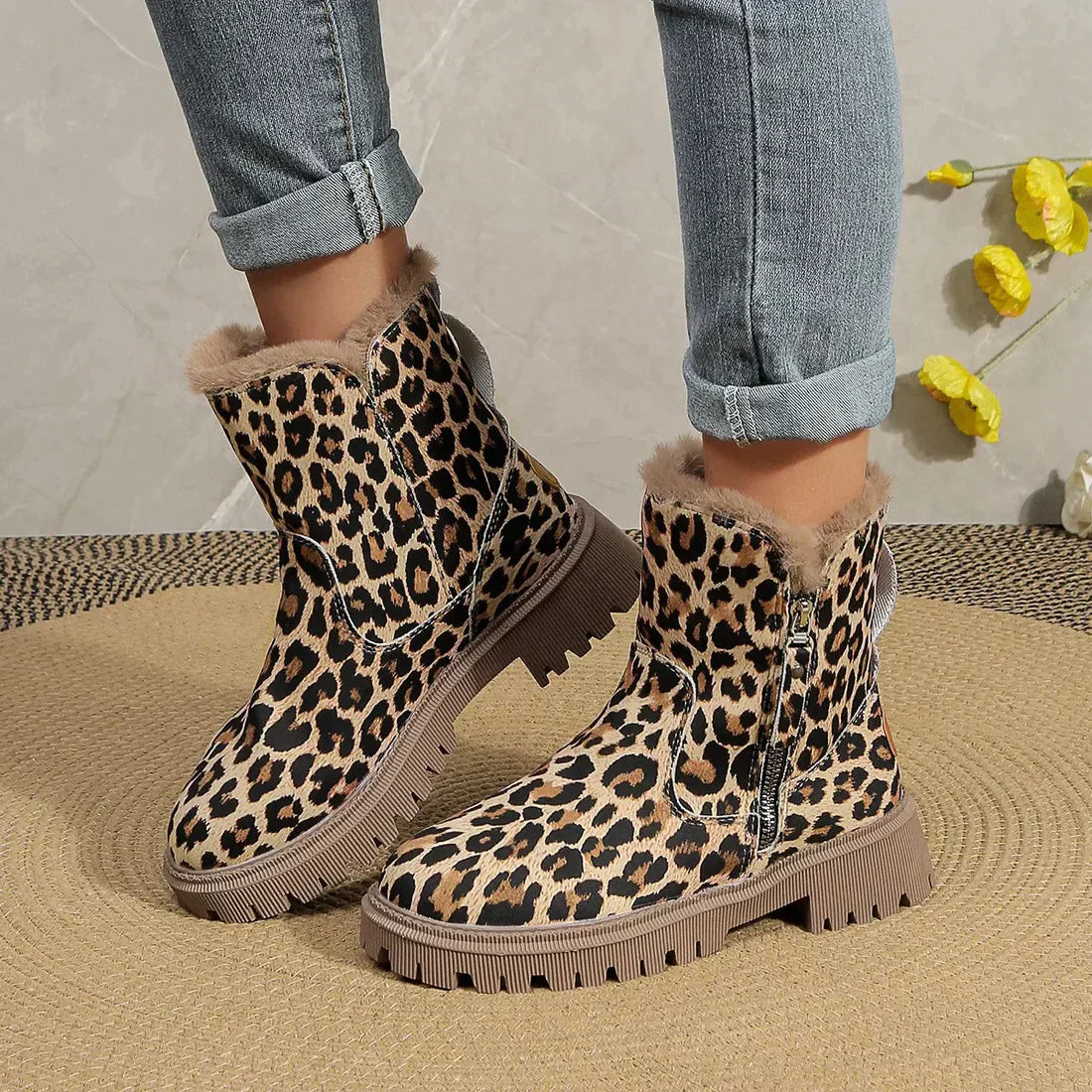 Leopard Print Boots for Women – Stylish Casual Ankle Booties for Fall