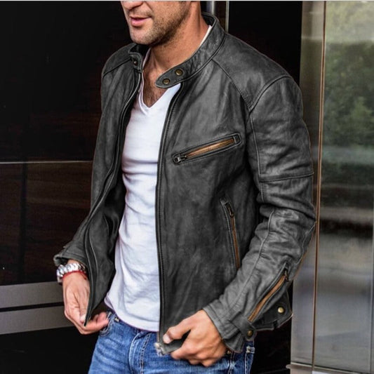 Men's Leather Jacket – Stylish Genuine Leather Biker Jacket for Casual Wear