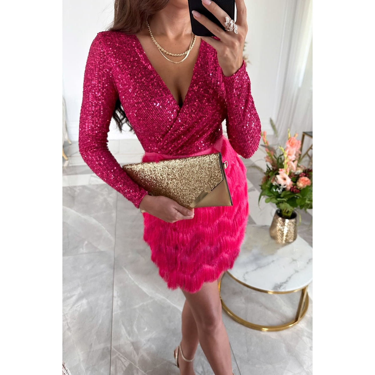 Mini Dress for Women – Elegant Glitter Party Dress for Evening Wear