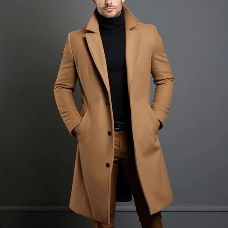 Men's Long Coat – Stylish Overcoat for Winter, Warm Wool Blend Design