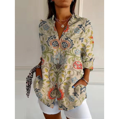 Floral Blouse for Women – Stylish Button-Up Top with Short Sleeves and Lightweight Fabric