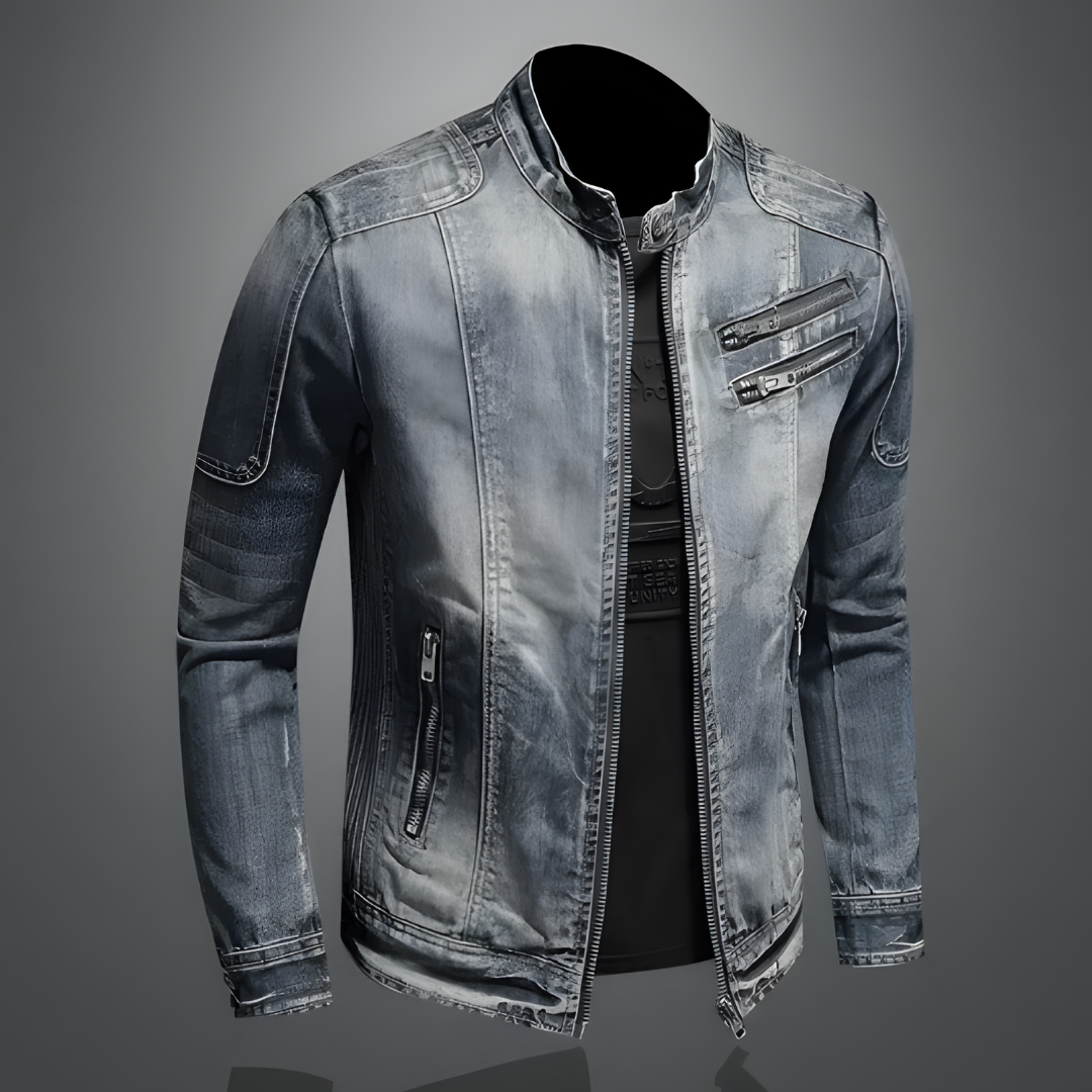 Men's Denim Jacket – Retro Style Casual Outerwear with Distressed Design