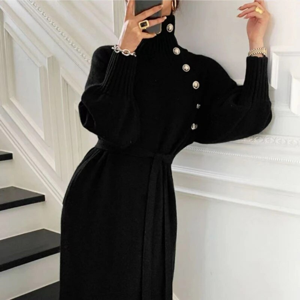 Winter Dress for Women – Elegant Long Sleeve Dress in Warm Fabric for Parties