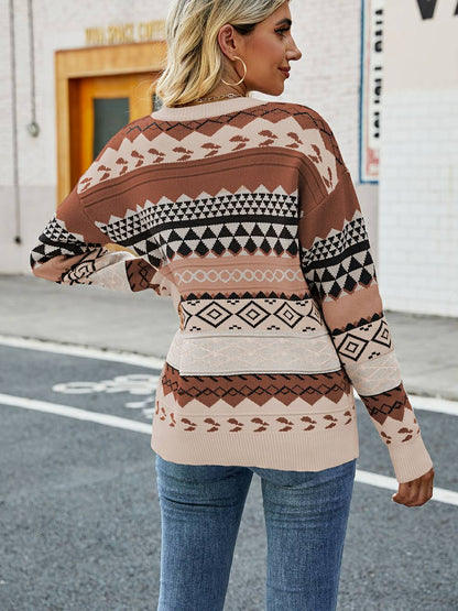 Women's Geometric Jumper – Stylish Knit Sweater for Casual and Chic Outfits