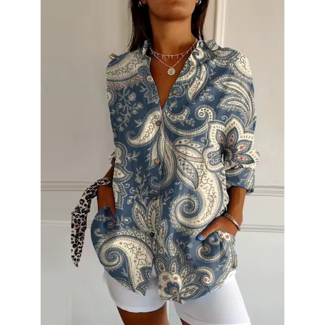 Floral Blouse for Women – Stylish Button-Up Top with Short Sleeves and Lightweight Fabric