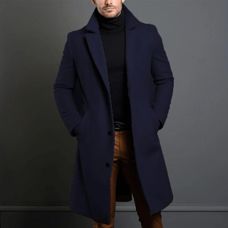 Men's Long Coat – Stylish Overcoat for Winter, Warm Wool Blend Design