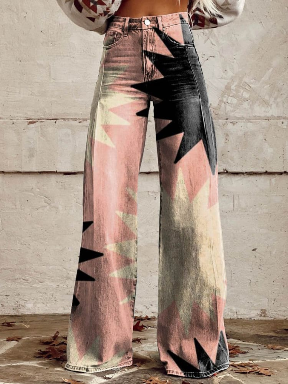 Wide Leg Trousers for Women – Geometric Print High-Waisted Fashion Pants