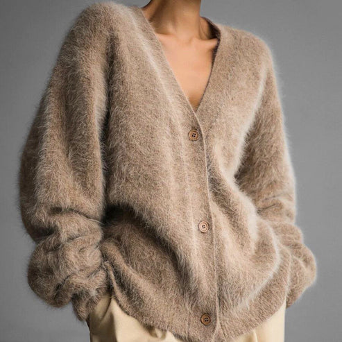 Women’s Fluffy Cardigan – Cozy Knit Sweater for Casual Wear & Layering