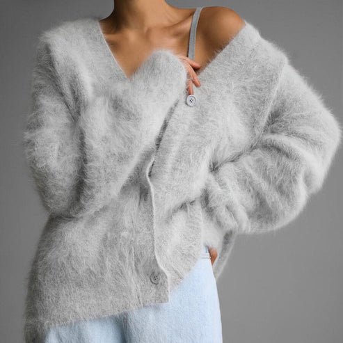 Women’s Fluffy Cardigan – Cozy Knit Sweater for Casual Wear & Layering