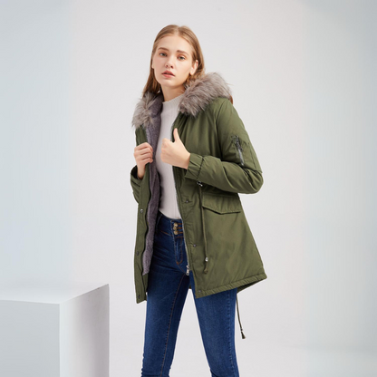 Women's Parka Jacket – Warm Waterproof Winter Coat with Hood and Pockets