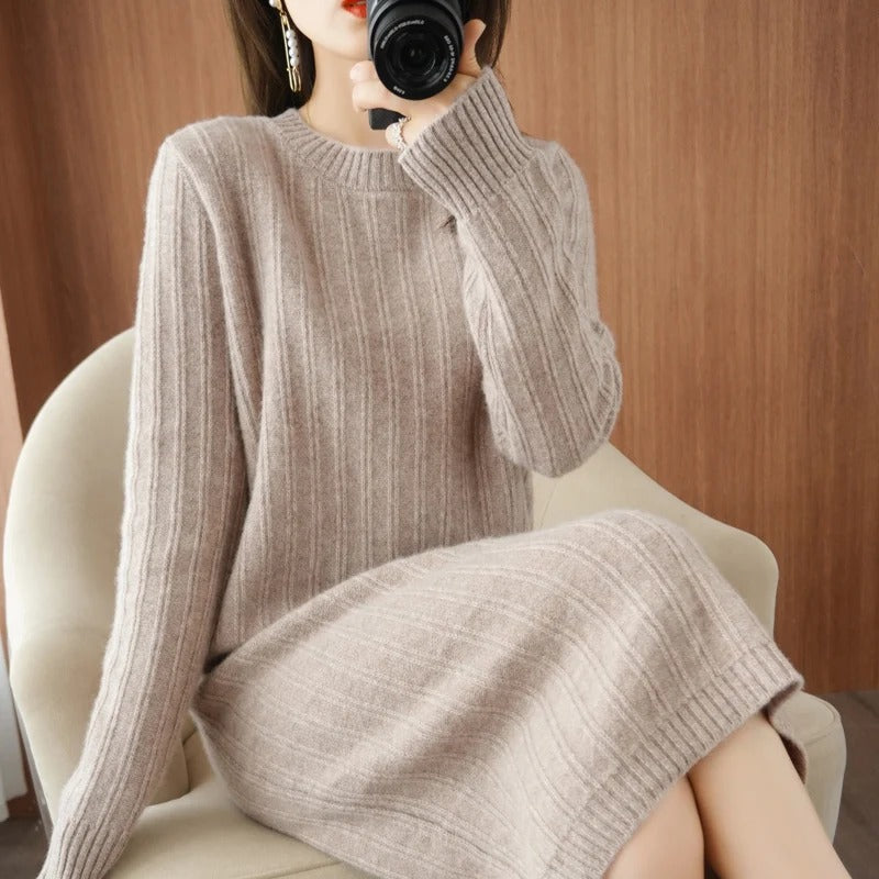 Knitted Dress for Women – Elegant Long Sleeve Casual Knit Dress for Fall